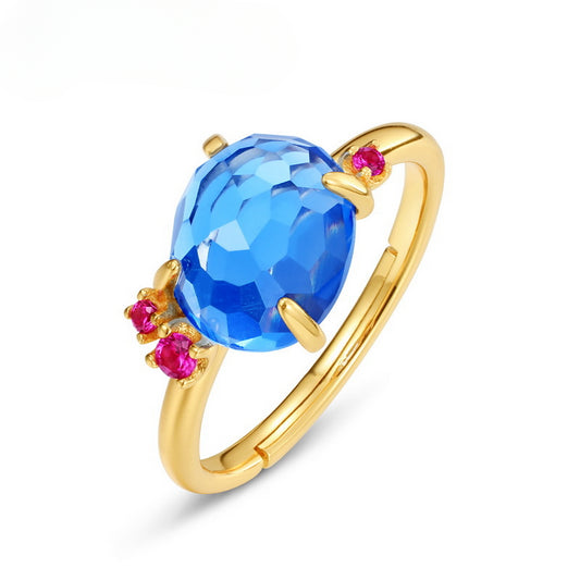 Blue Ring with Ruby in Gold | Ohcara Jewelry