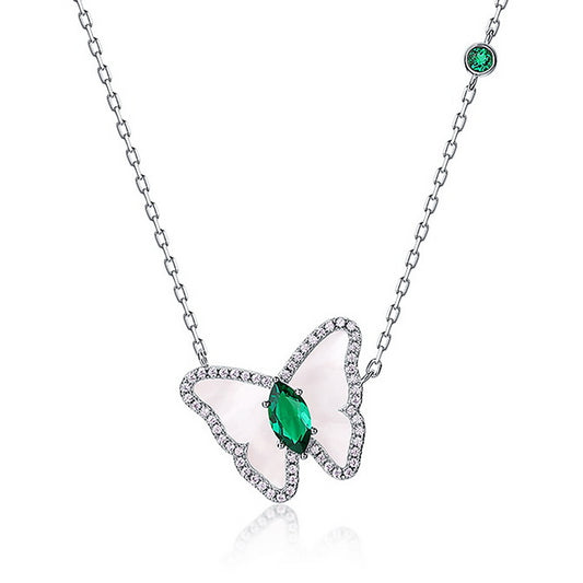 Emerald Butterfly Necklace in 925 Sterling Silver | Ohcara Jewelry 