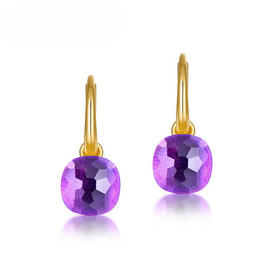 Pomellato Inspired Amethyst Gold Earrings in Plated Gold | Ohcara Jewelry 