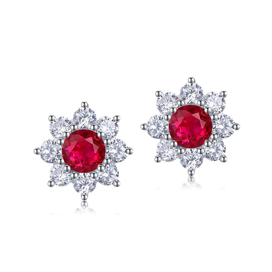 Lab Created Ruby Stud Earrings in Silver | Ohcara Jewelry 