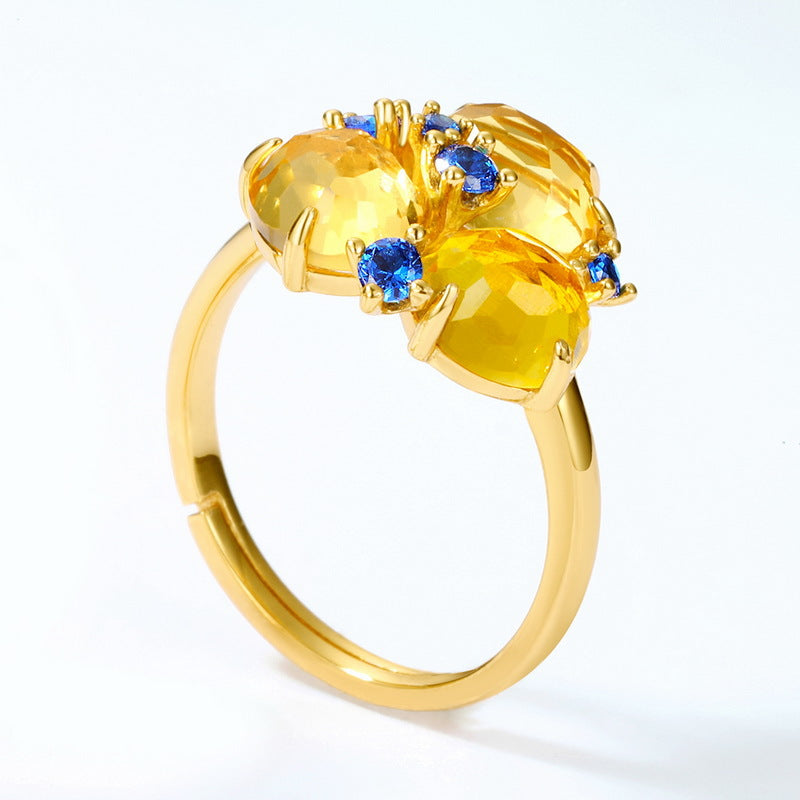 Super Affordable Real Jewelry | Citrine and Sapphire Gold Cocktail Ring | Ohcara Jewelry