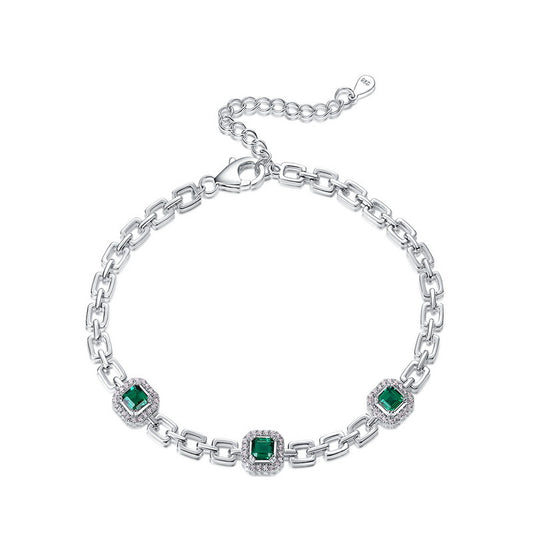 Lab Created Emerald 3 Stone Bracelet  | Ohcara