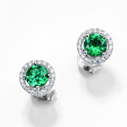 Vivid Green Holo Emerald Stud Earrings in 925 Sterling Silver Earrings For Women | Ohacara Jewelry