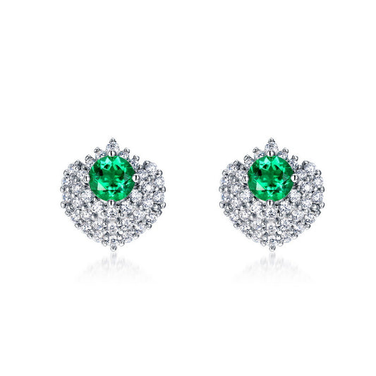 Floral Inspired Triple Halo Lab Created Emerald Stud Earrings | Ohcara Jewelry