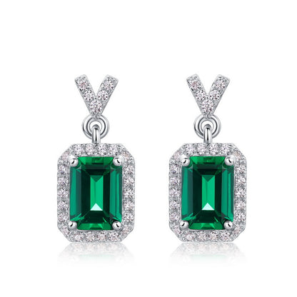 Art Deco Emerald Halo Drop Earrings | Classy Green Emerald Earrings | Red Carpet Emerald Earrings | Ochara Jewelry