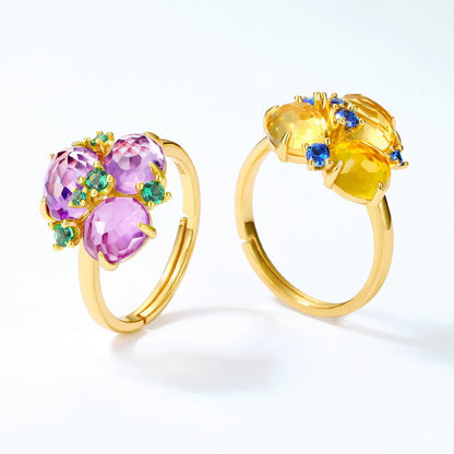 Summer Party Rings with Yellow Gold Plated Citrine and Amethyst For Feburary and November Birthstone Gifts | Ohcara Jewelry