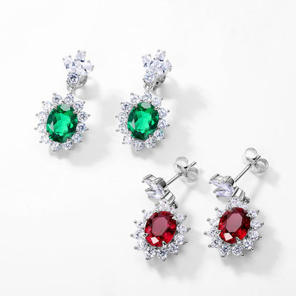 Lab-Created Emerald and Simulated Diamonds and Vivid Red Ruby and Simulated Diamonds Silver Earrings | May and July Born Jewelry | Ohcara Jewelry