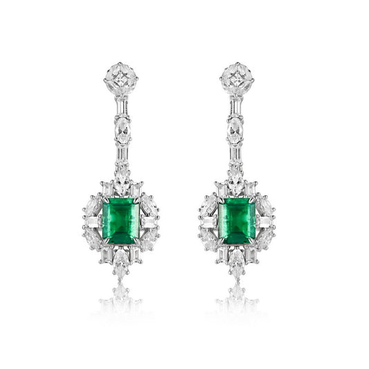 Lab Grown Emerald Earrings In S925 Sterling Silver