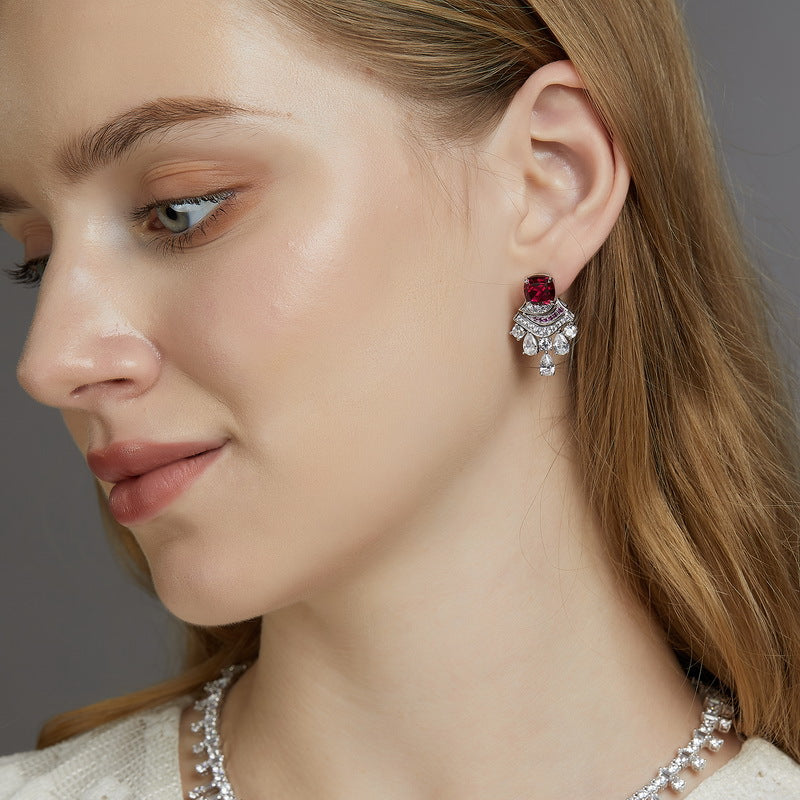 Lab Ruby Earring