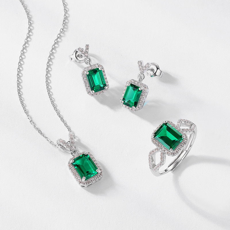 Classic Lab Created Emerald Jewelry Set with Lab Created Emerald Ring, Earrings and Necklace | Complete Set For Parties or Other Functions | Affordable Jewelry | Ohcara Jewelry