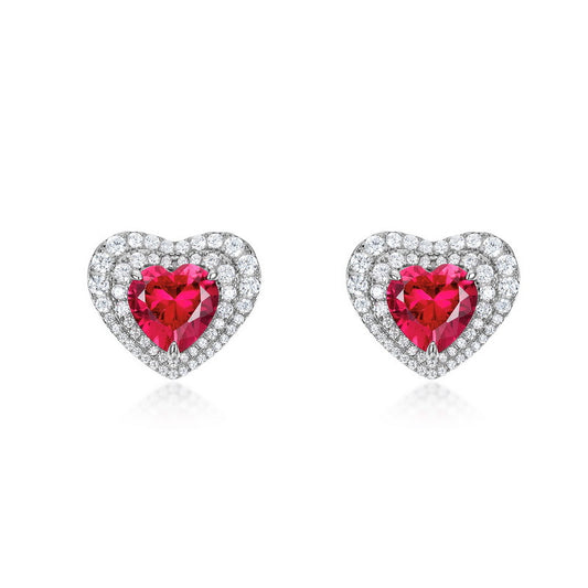 Heart Shape Ruby and Diamonds Stud Earrings | Ohcara Jewelry 