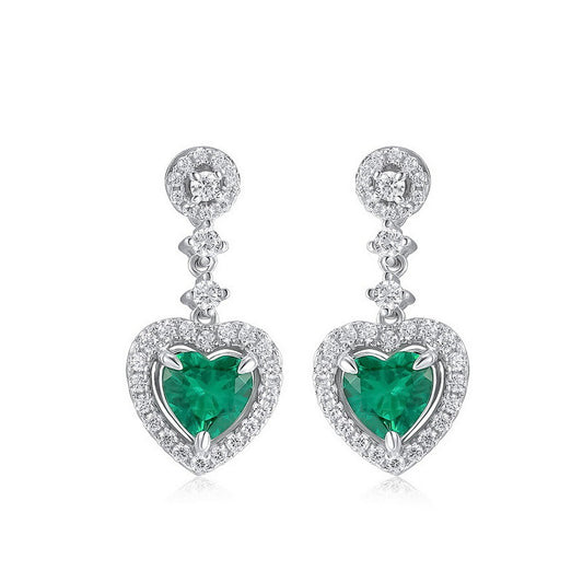 Heart Shape emerald earrings female S925 silver