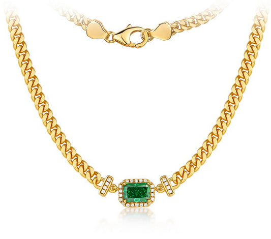 Green Emerald Necklace in Gold | Ohcara